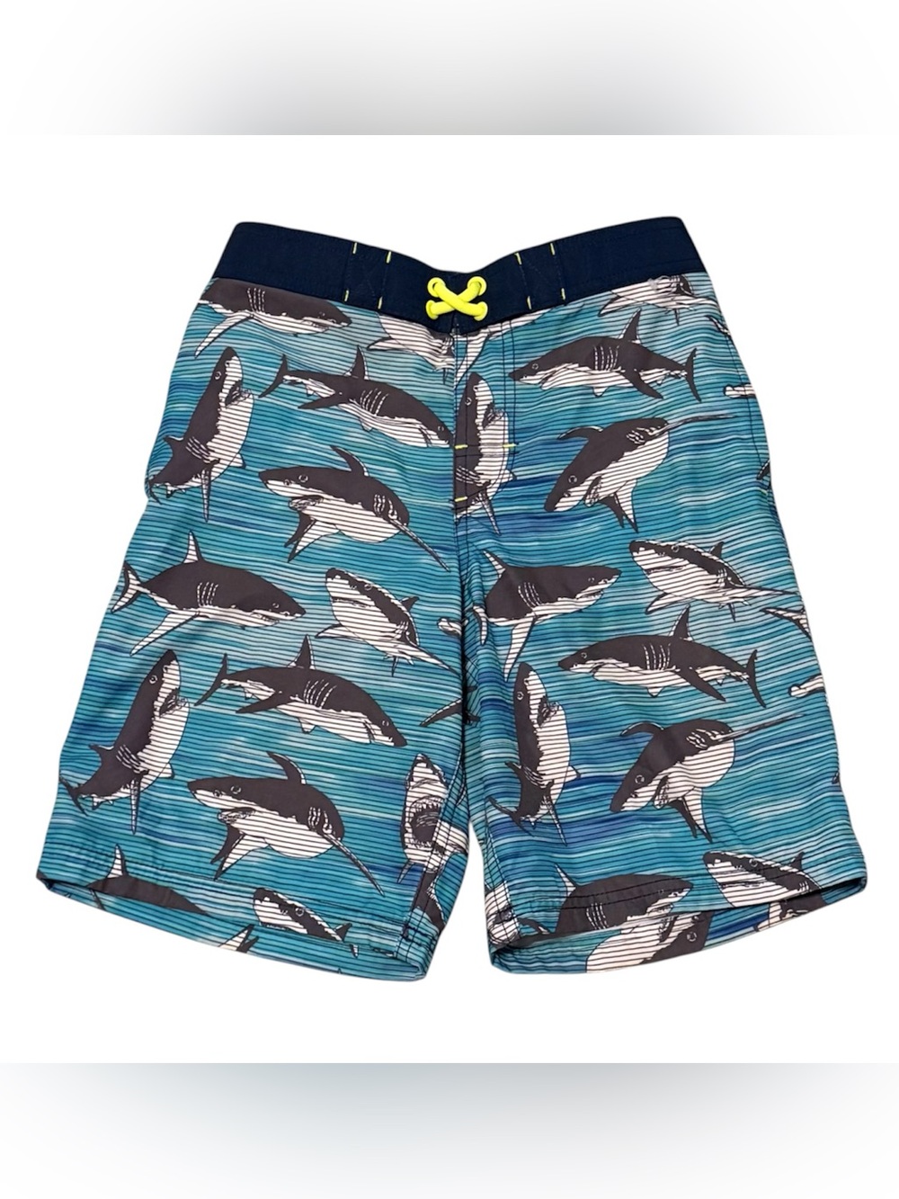 Wonder Nation Boys Swim Trunks Large 10-12 Shark Print Blue Lined